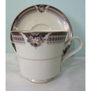 Mikasa Gallia L2855 Grande Ivory Cup & Saucer Pink Grey Brown Art Deco Floral